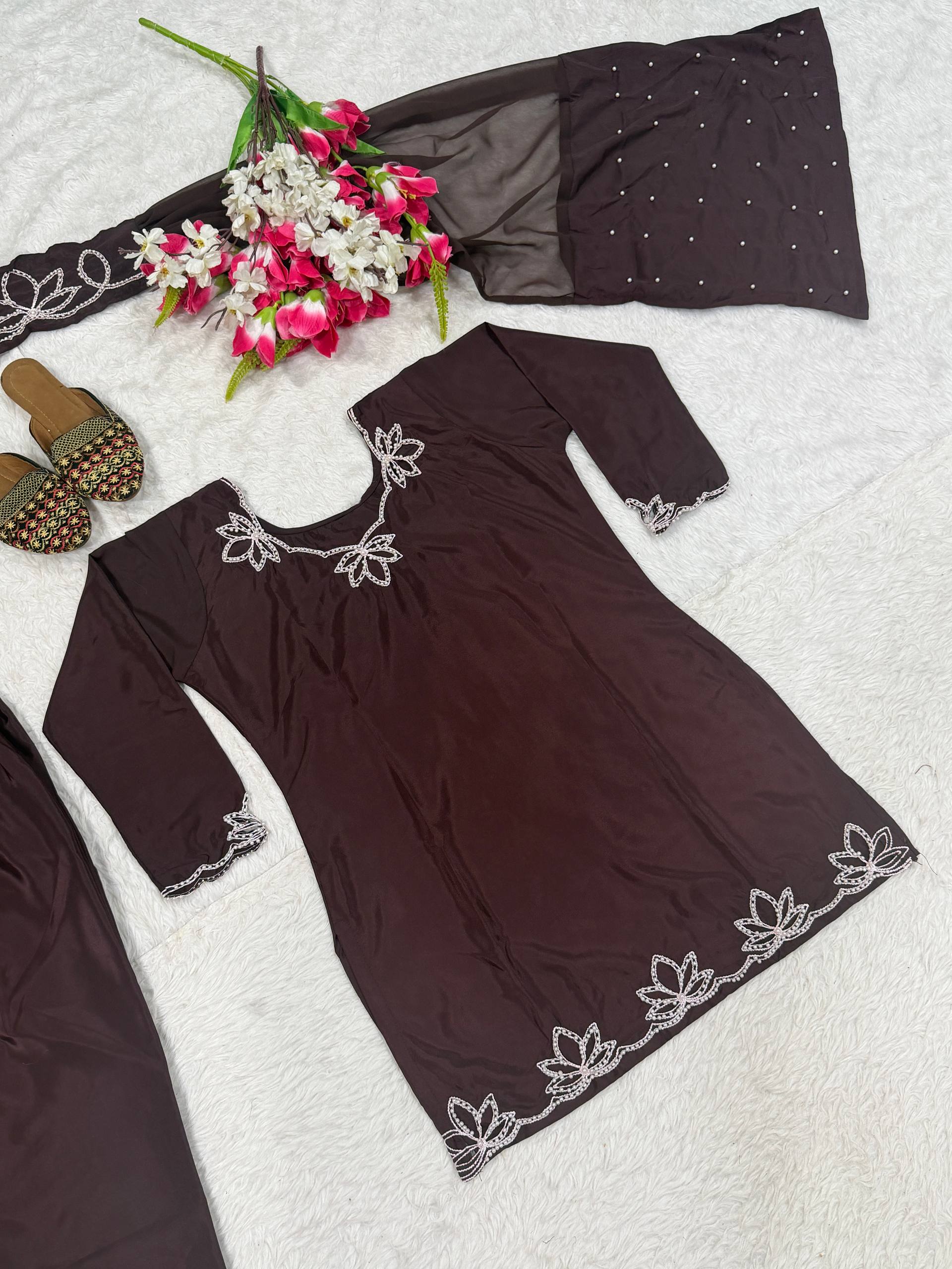 Urban Monochrome Silk Palazzo Suit