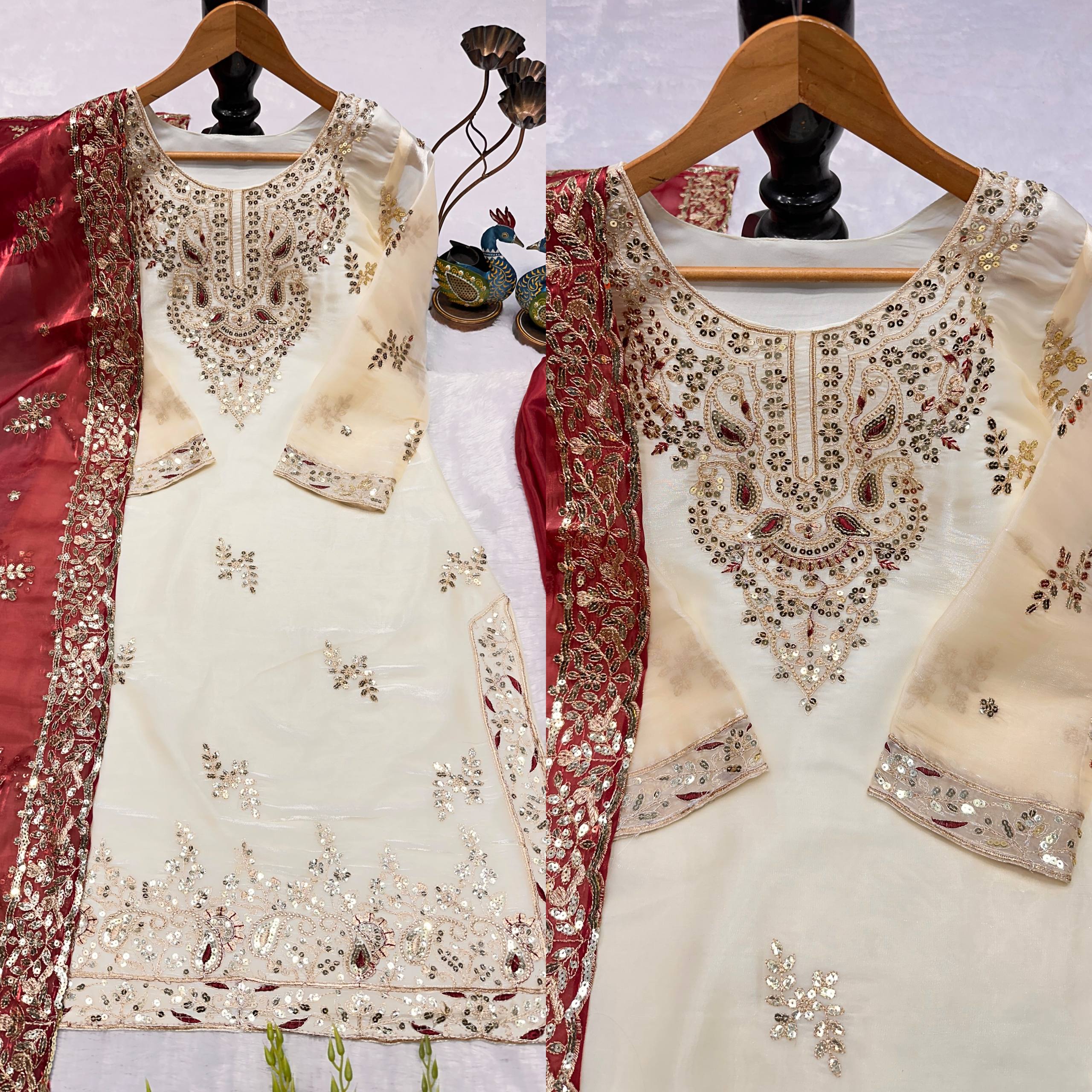 Bespoke Ivory & Teal Jewel-Tone Ensemble