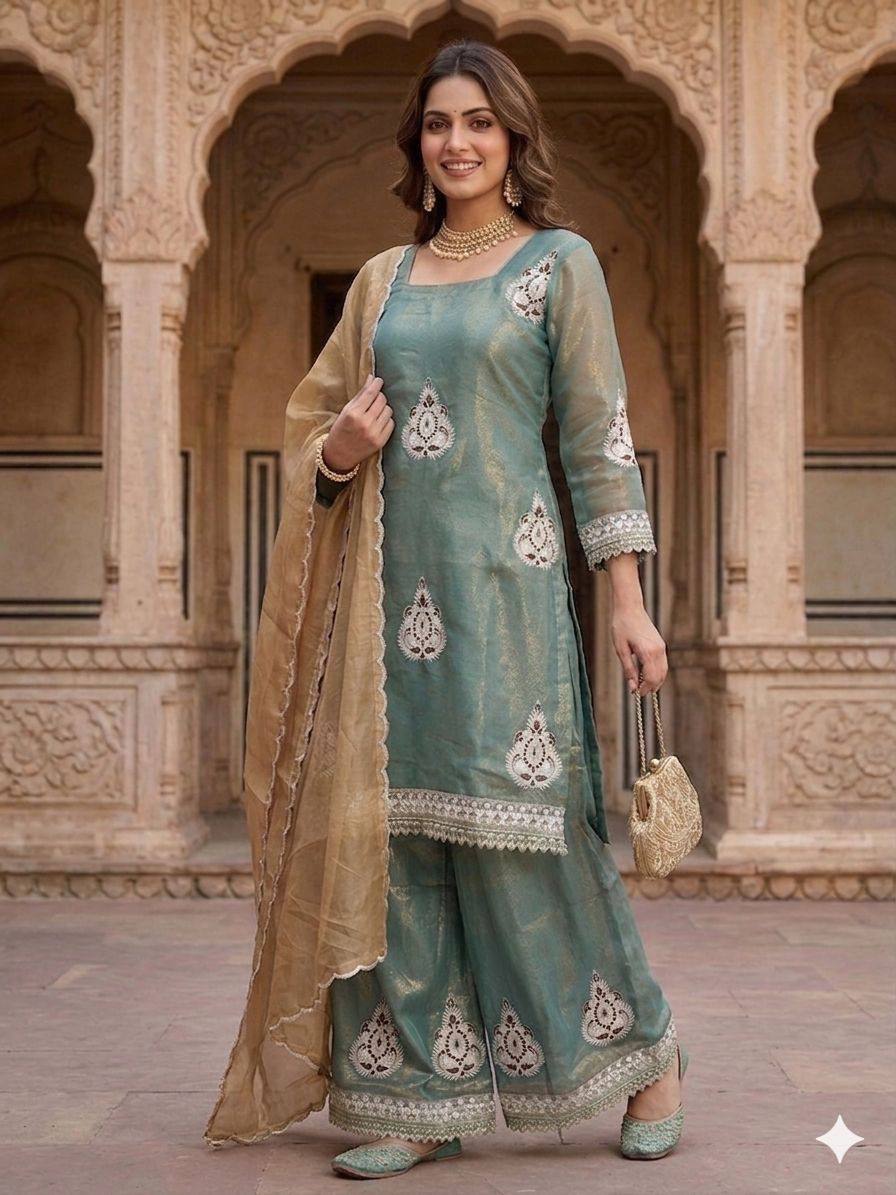 Radiant Mint Tissue Silk Palazzo Set