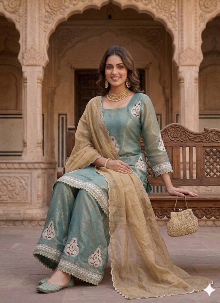 Radiant Mint Tissue Silk Palazzo Set