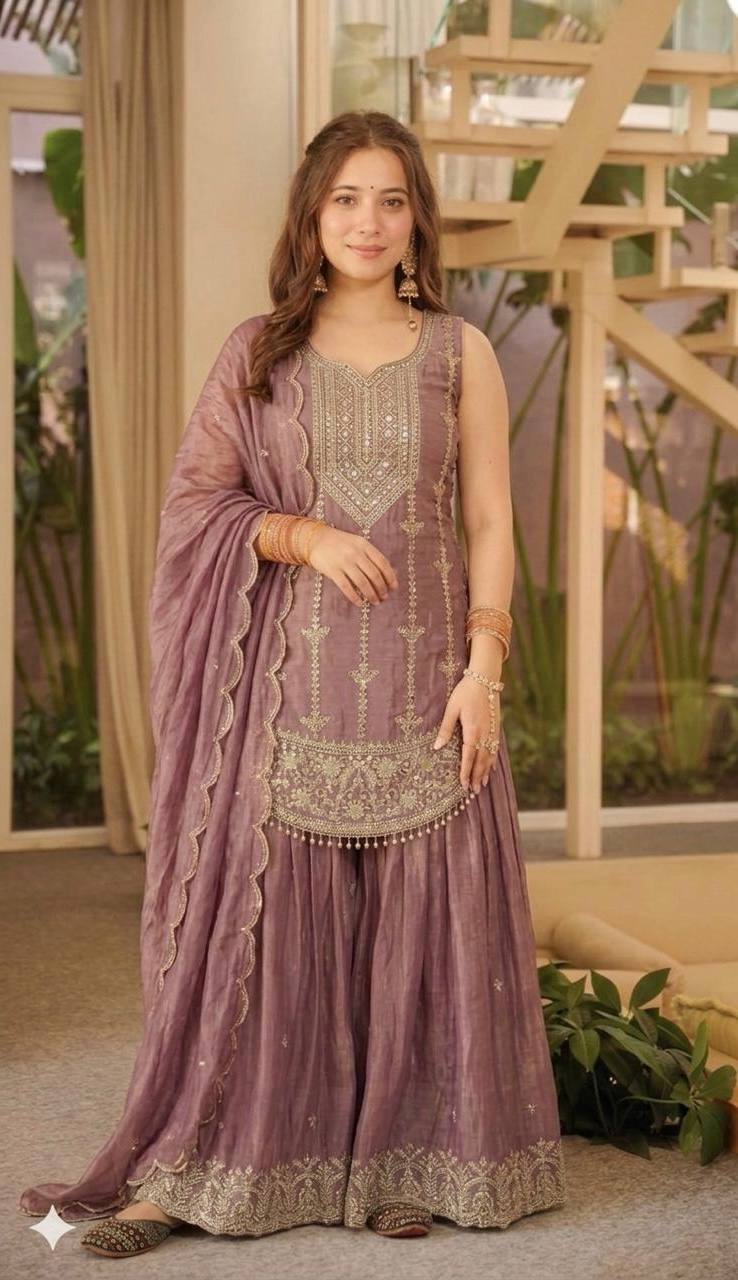 Dark Luxury Metallic Purple Kurta Set