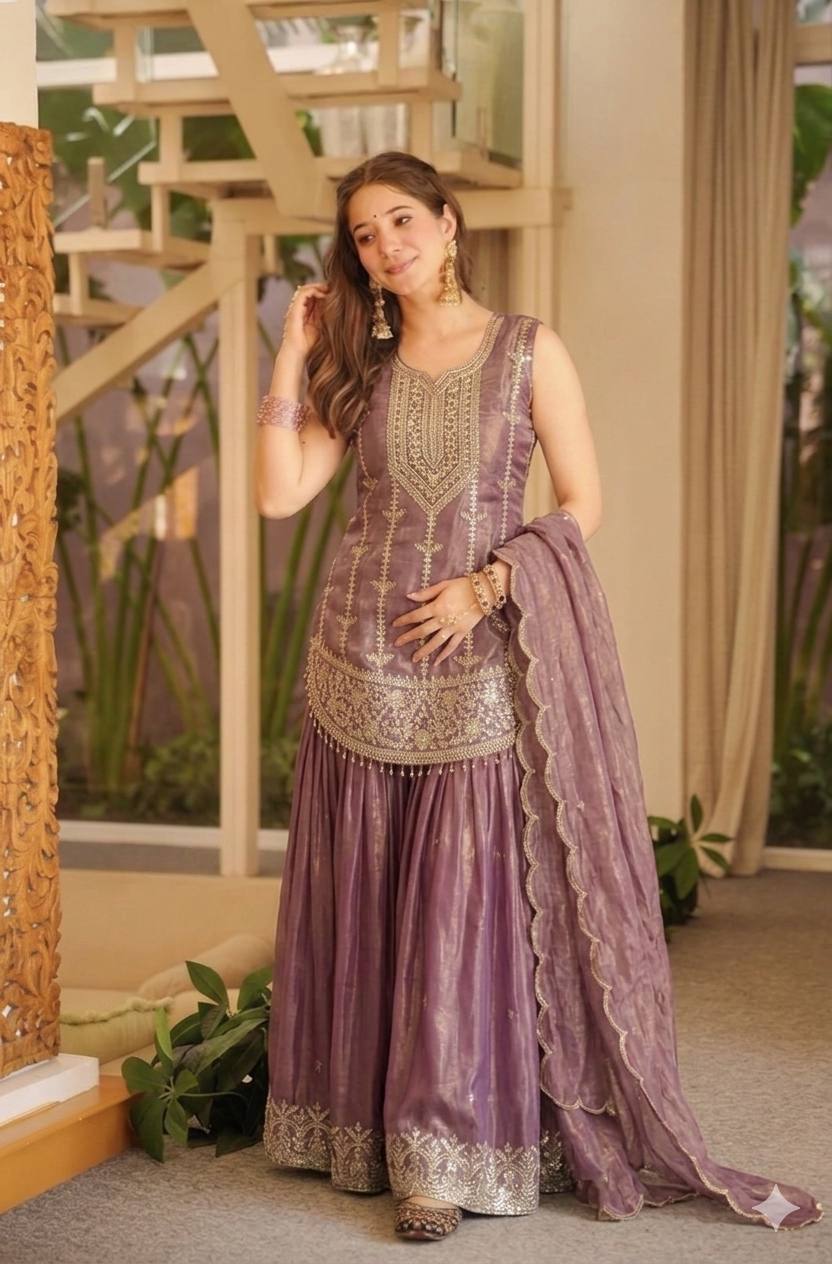 Dark Luxury Metallic Purple Kurta Set