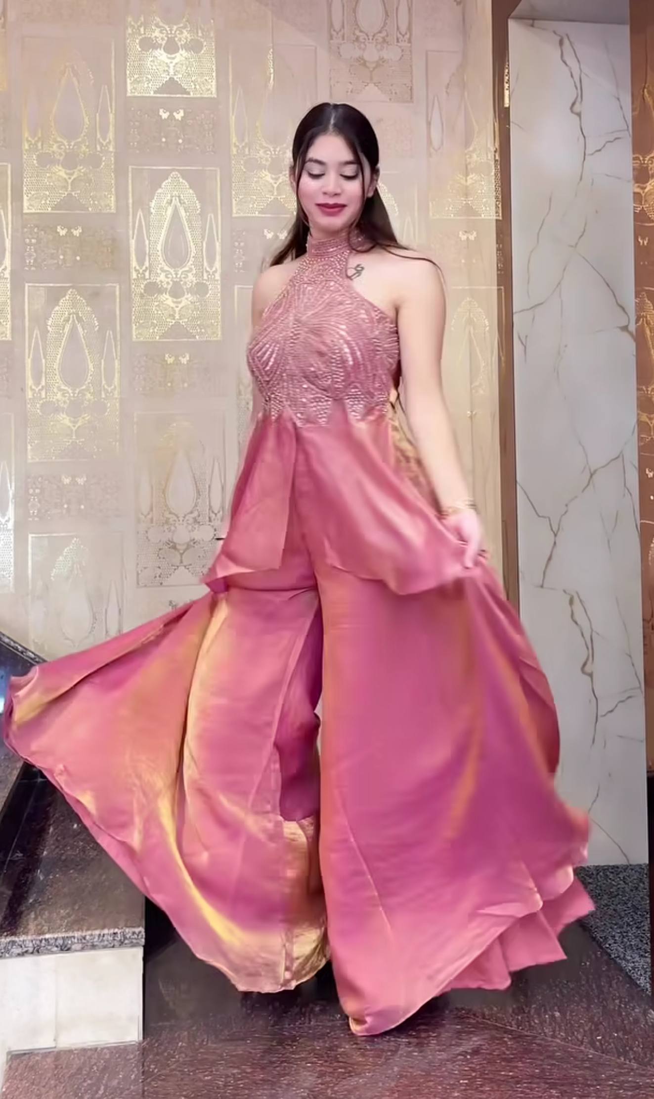 Opulent Jade Pearl-Embellished Palazzo Suit