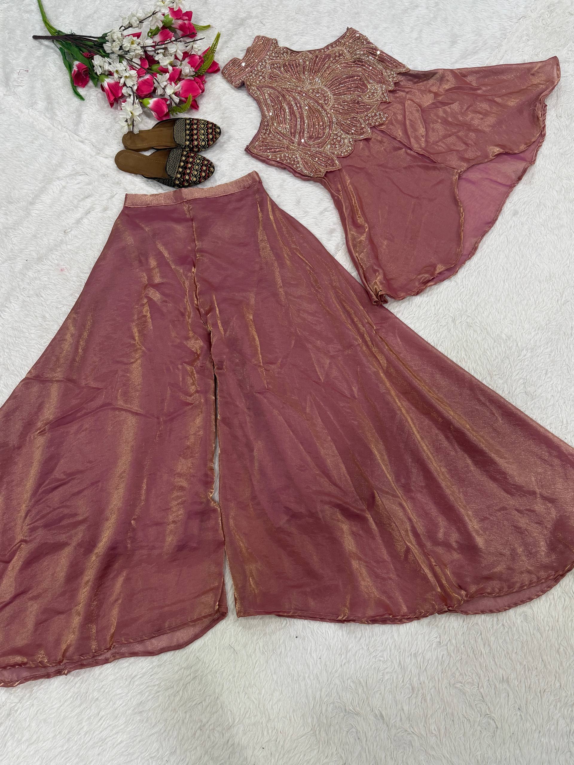 Opulent Jade Pearl-Embellished Palazzo Suit
