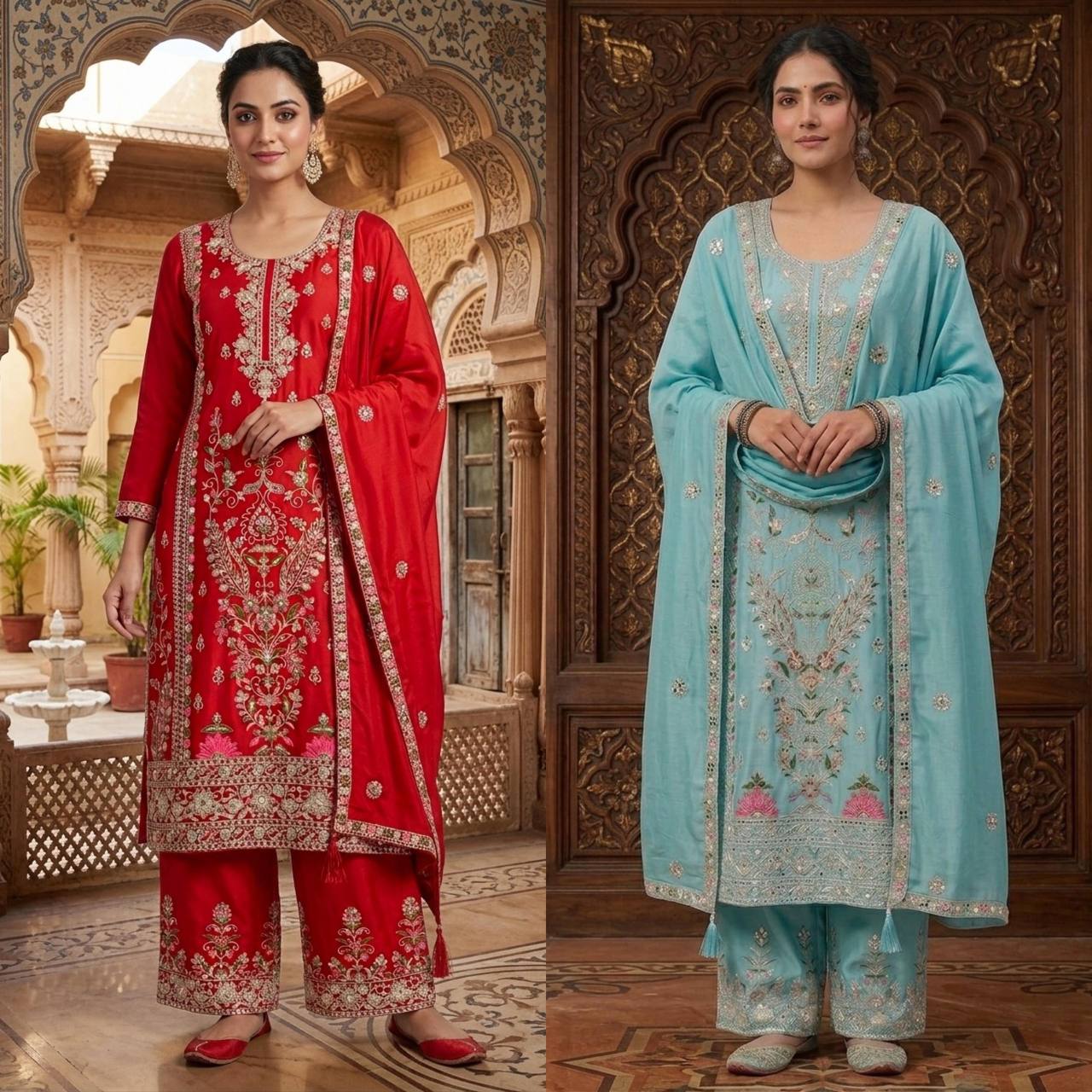Regal Rama Blue Embroidered Kurta Set