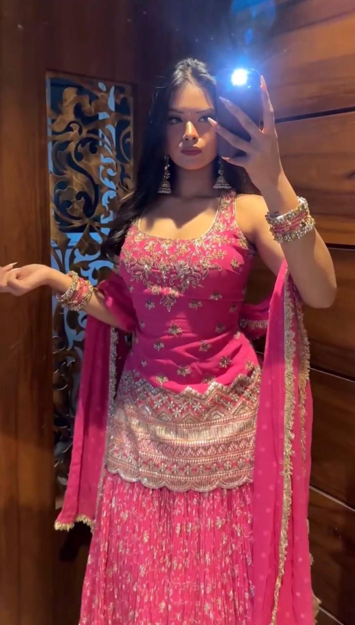 Fuchsia Blossom Wedding Sharara Set
