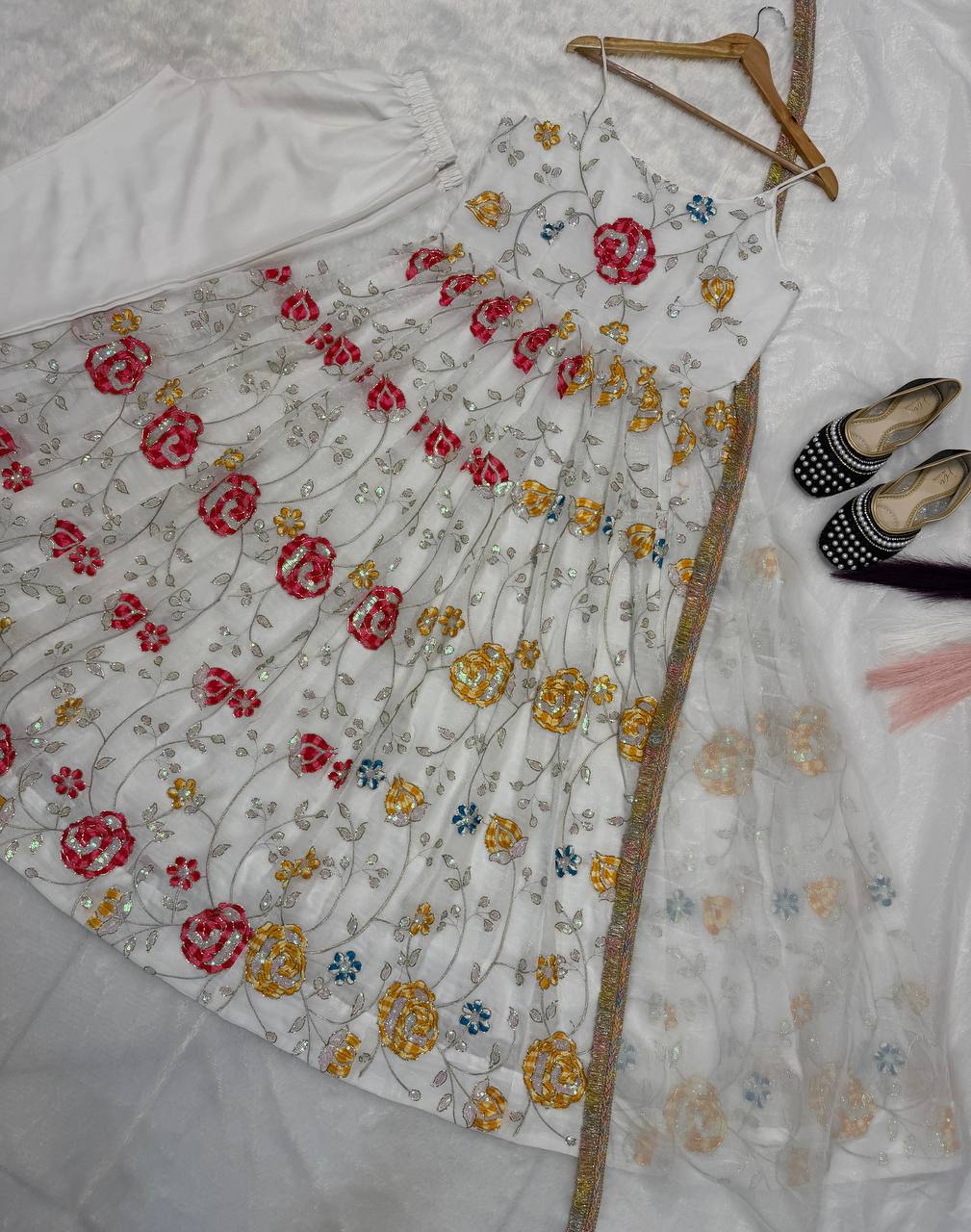 Ultra-Premium Pristine White Floral Couture Set | Luxury Daytime Festive Wear
