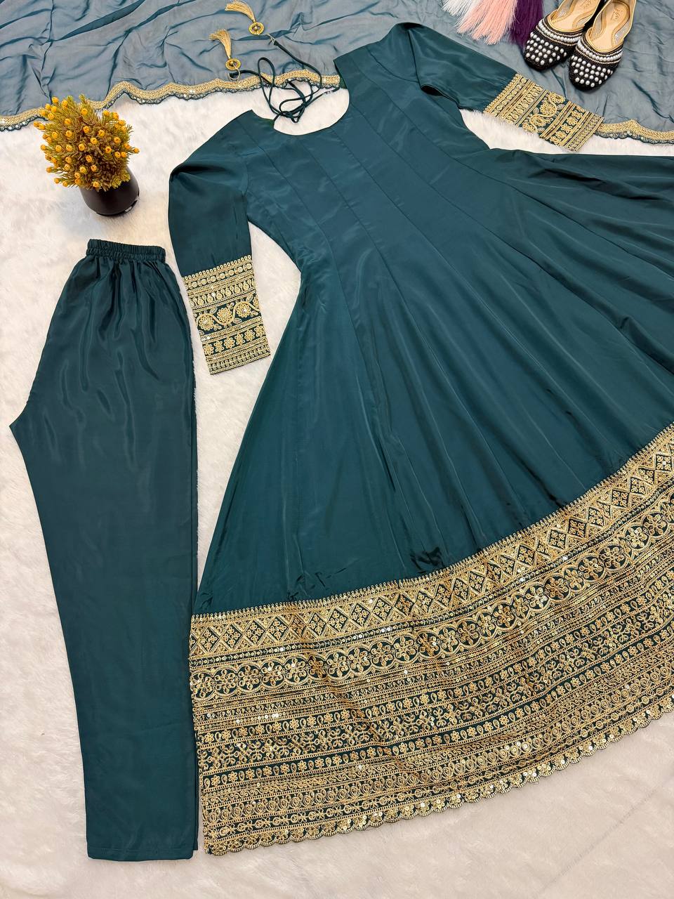 Ultra-Premium Rama Green Couture Anarkali Set | Luxury Festive Wear