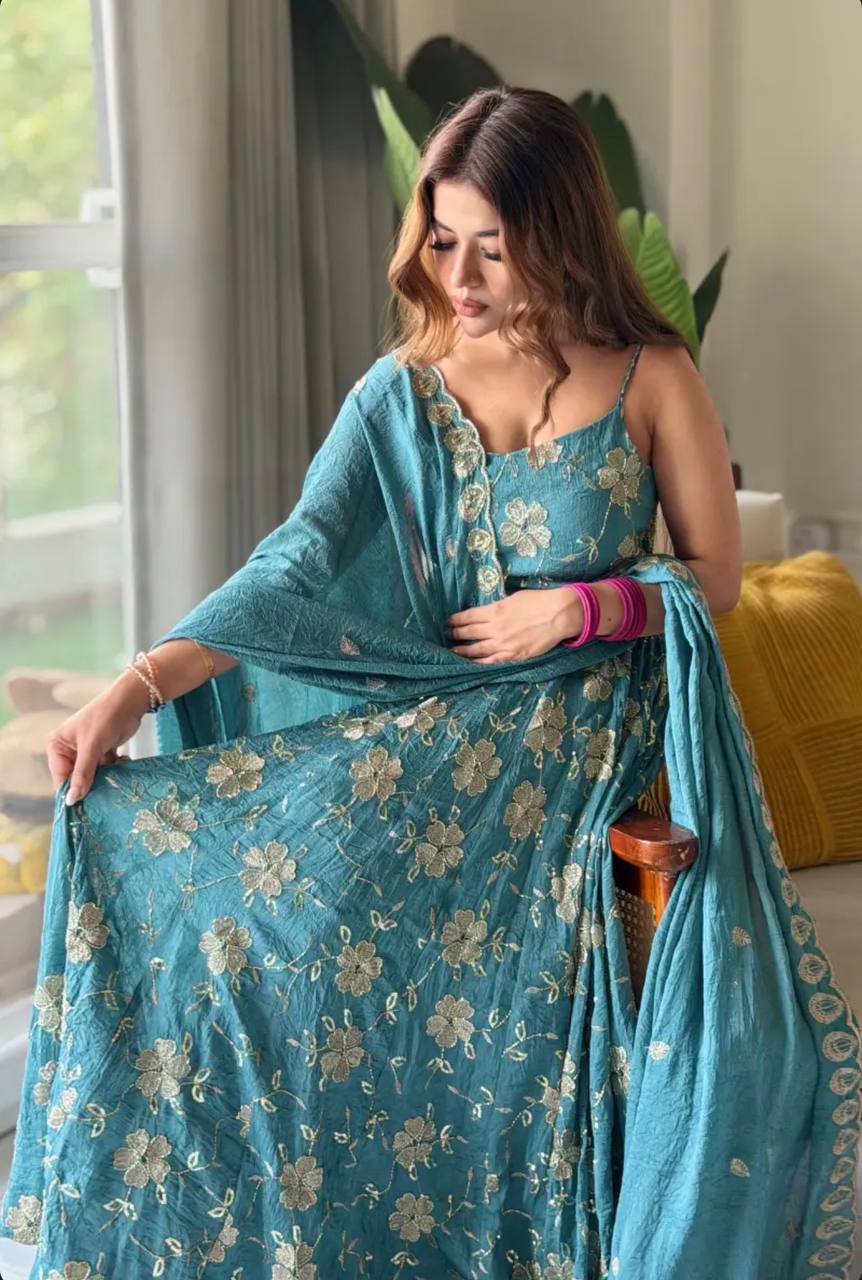 Ultra-Premium Rama Green Floral Couture Set | Luxury Evening Wear