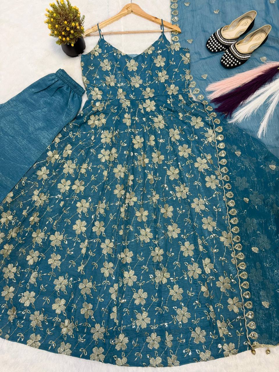 Ultra-Premium Rama Green Floral Couture Set | Luxury Evening Wear
