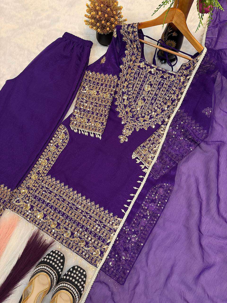Olive Zari Embroidered Mehendi Silhouette