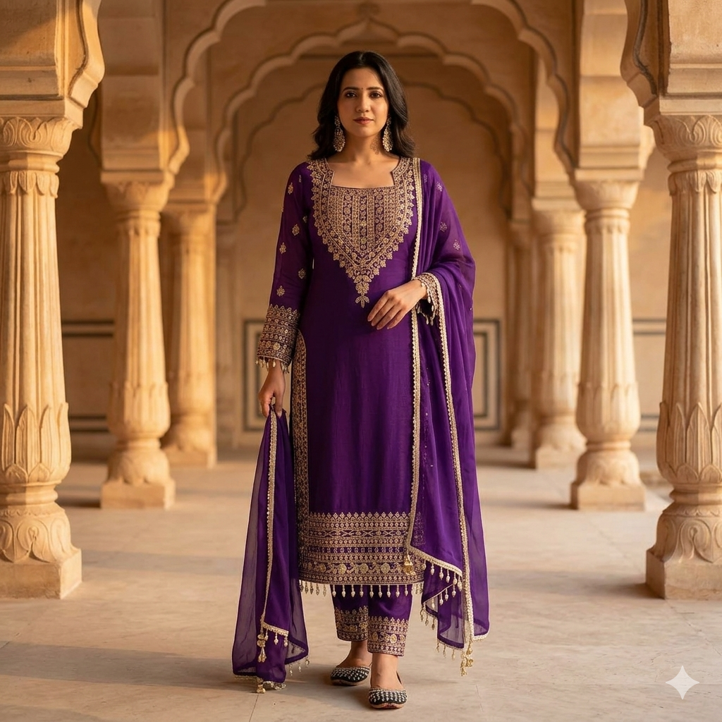 Olive Zari Embroidered Mehendi Silhouette