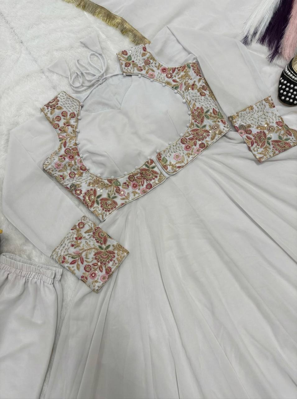 Vibrant Tangerine Embroidered Jacket Gown
