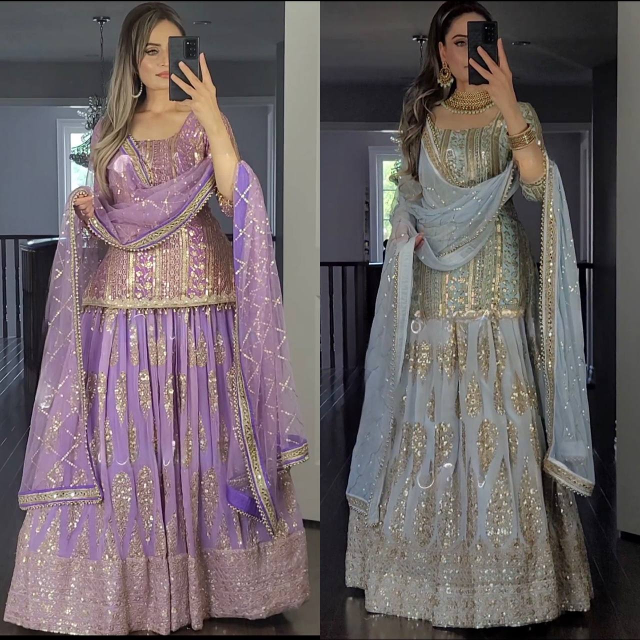 The Celestial Azure Sequin Heritage Lehenga